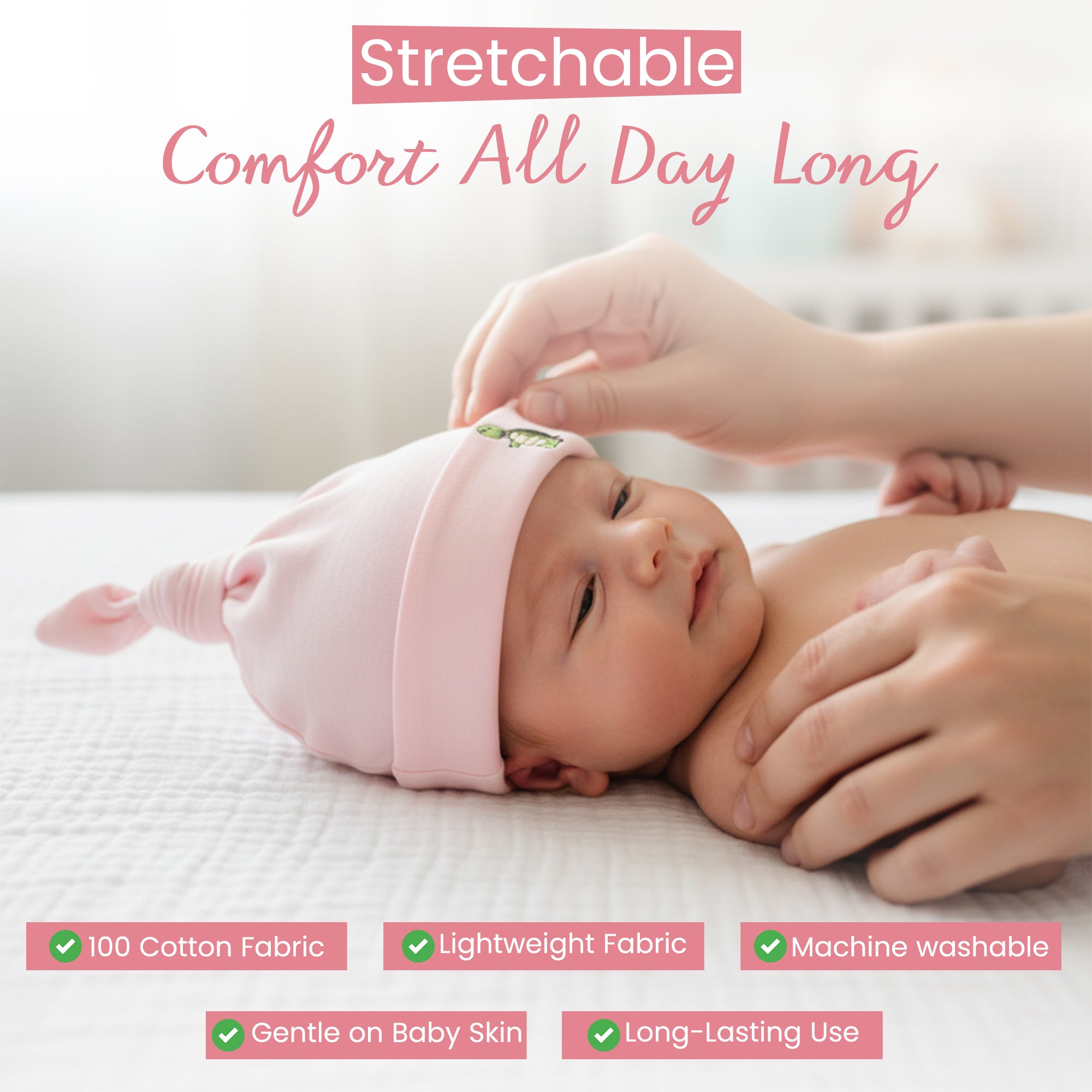 Newborn Knotted Hat Soft Breathable Cotton Beanie with Adjustable Knot for Baby Boys & Girls