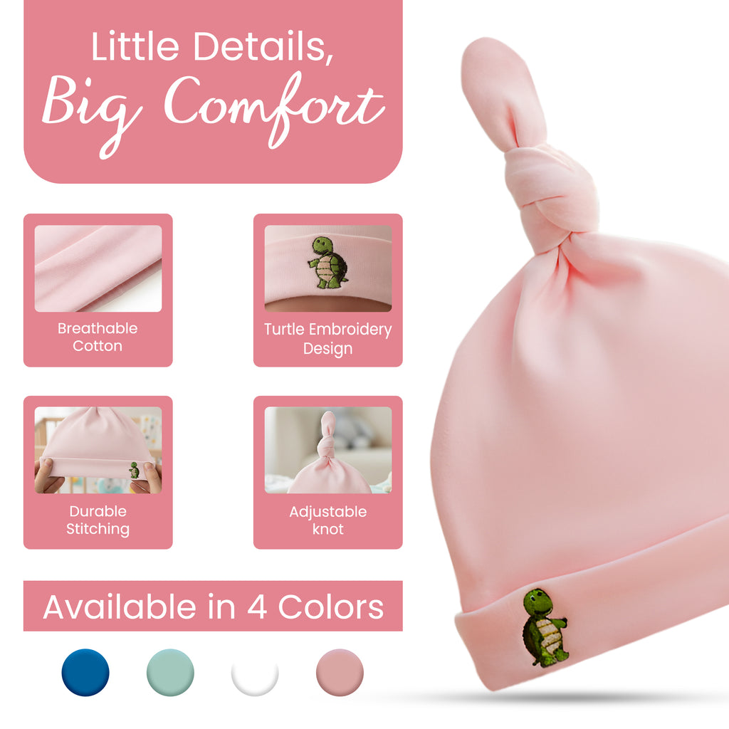 Newborn Knotted Hat Soft Breathable Cotton Beanie with Adjustable Knot for Baby Boys & Girls