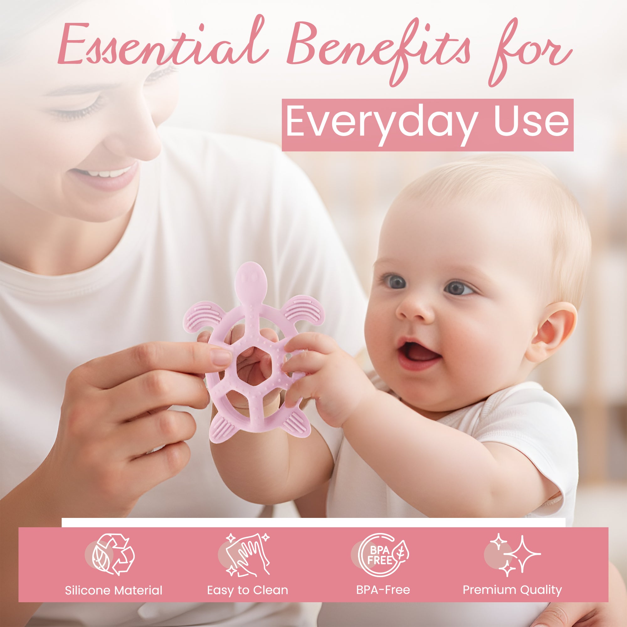 Silicone Baby Teething Toy Soft BPA Free Turtle Shape Chew Toy, Multiple Textured Massage Points for Baby Gums Dishwasher Safe Teethers for Babies (Blue)