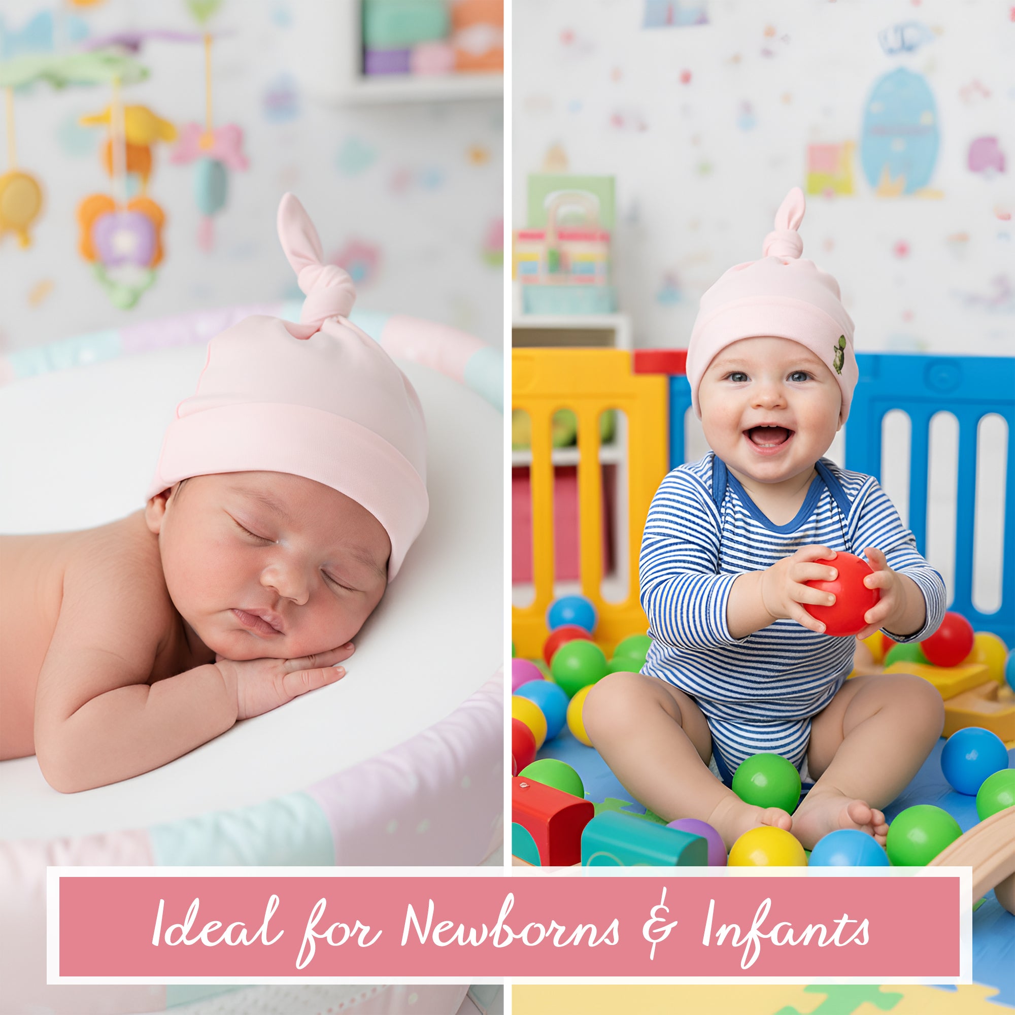 Newborn Knotted Hat Soft Breathable Cotton Beanie with Adjustable Knot for Baby Boys & Girls