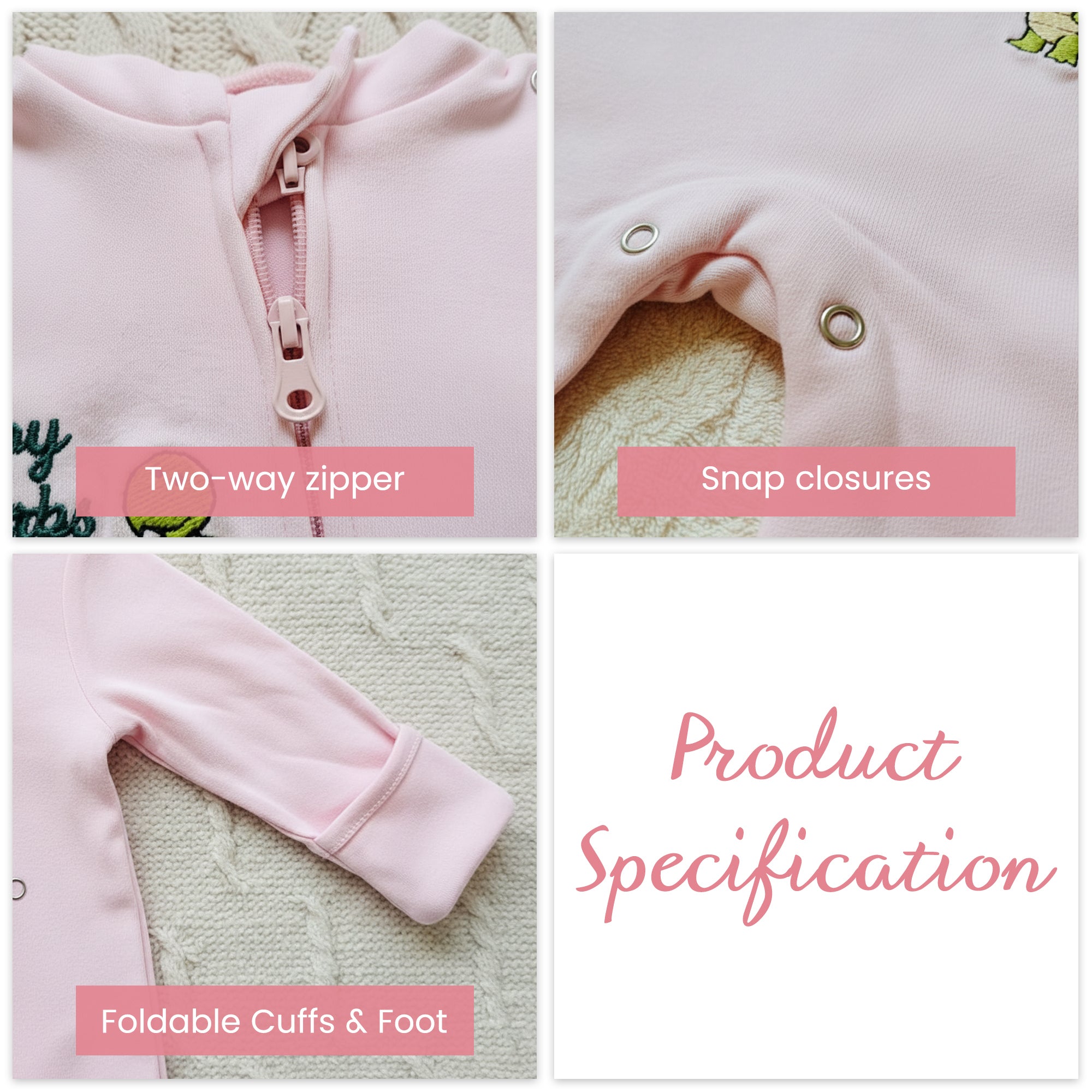 Baby wearing soft cotton onesie sleeper, cozy for day and night.