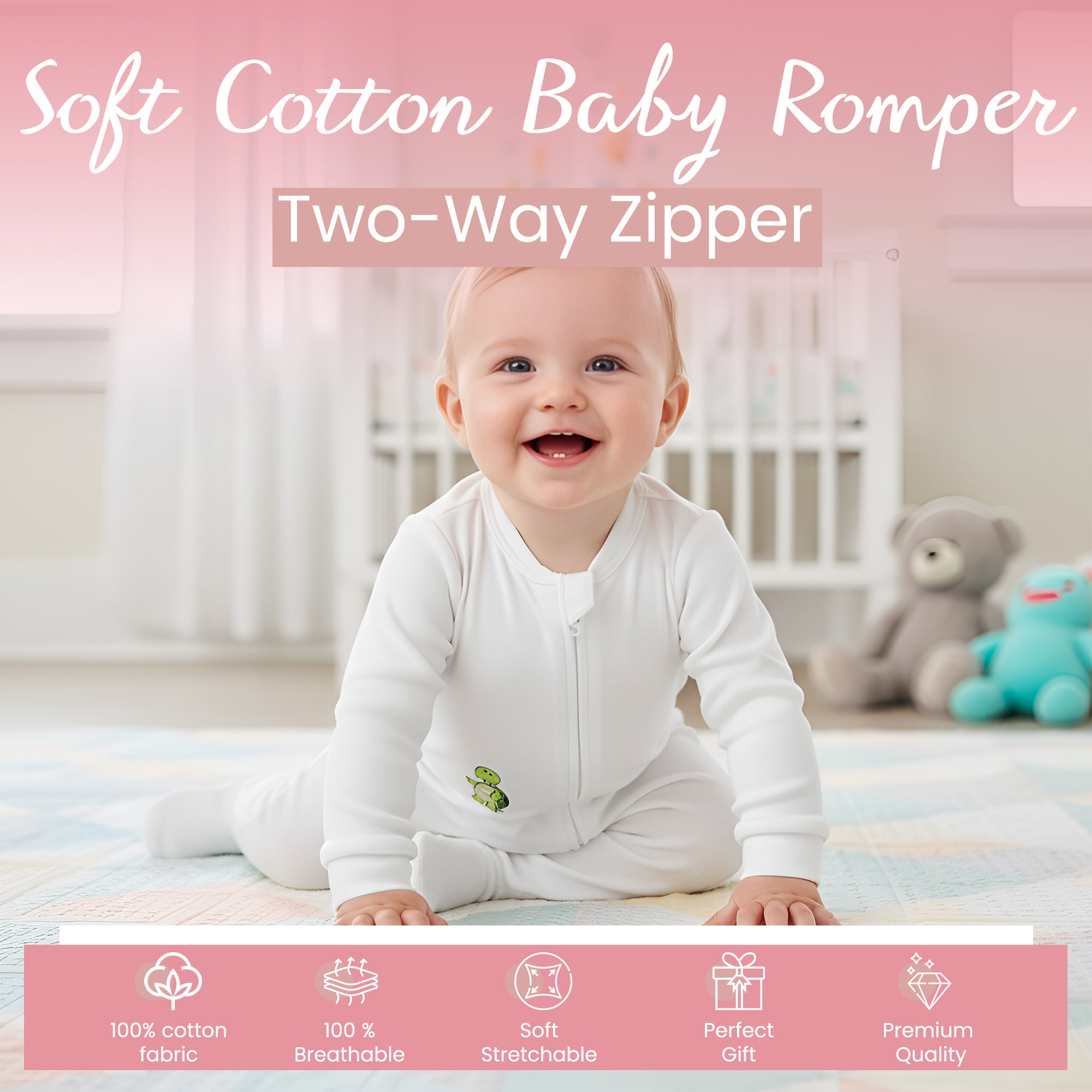 Cotton Baby Romper Soft Fold Over Hands & Feet Sleeper with Adjustable Snap Swaddle Design