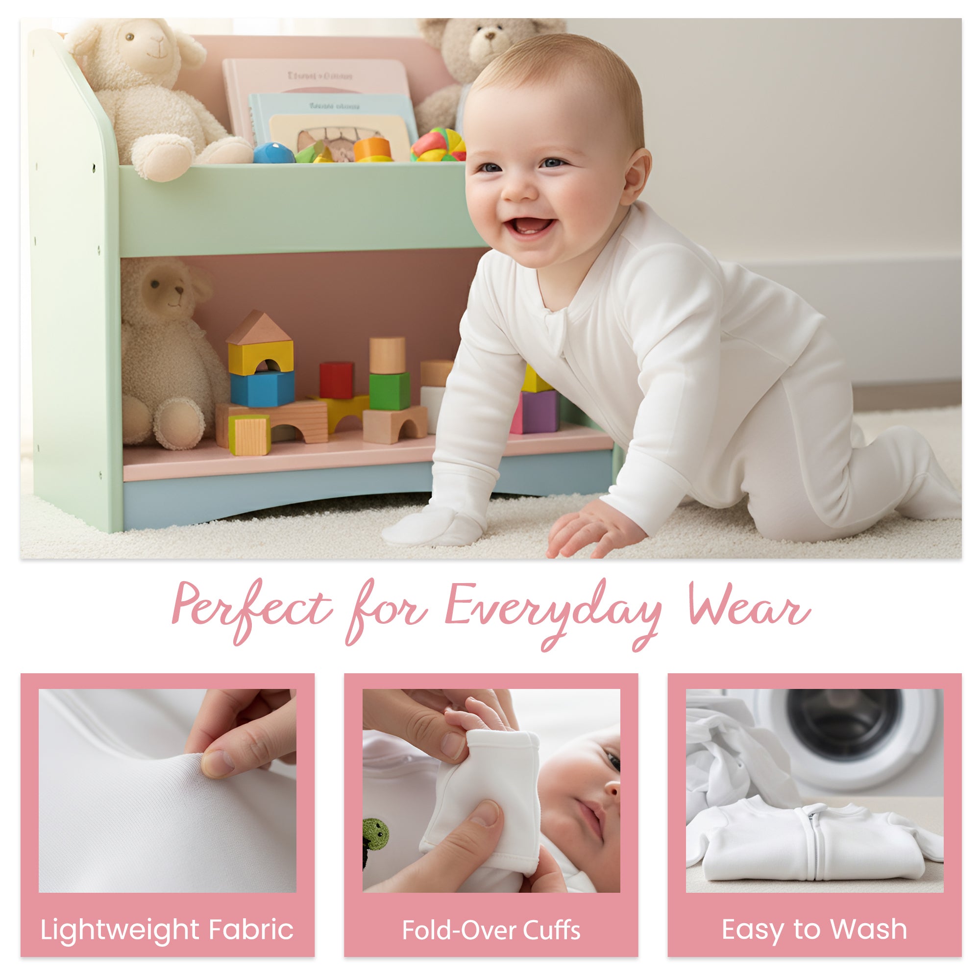 Cotton Baby Romper Soft Fold Over Hands & Feet Sleeper with Adjustable Snap Swaddle Design