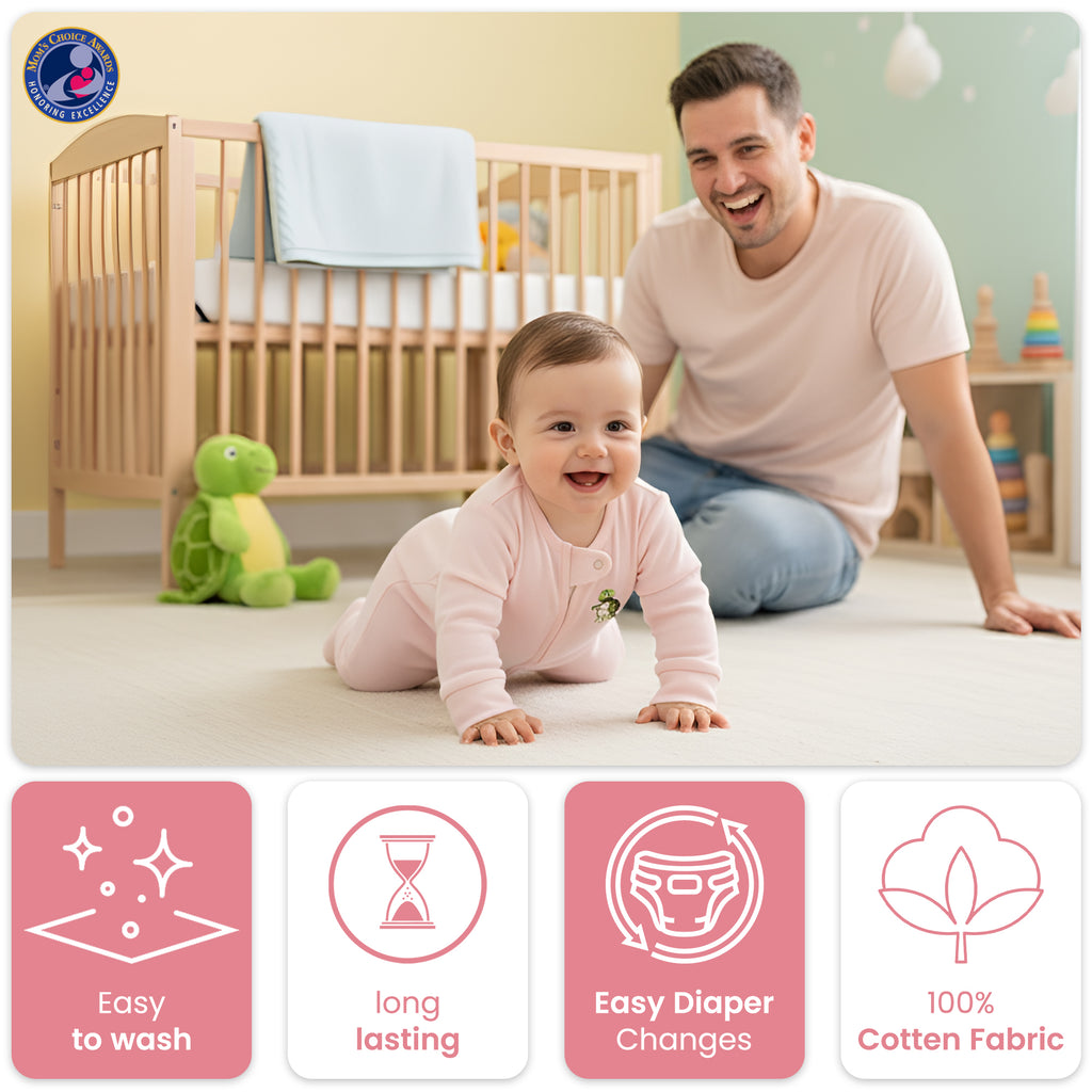 Baby Cotton Onesie – Baby Sleeper Romper with Two-Way Zipper, swaddle system, Fold-Over Cuffs