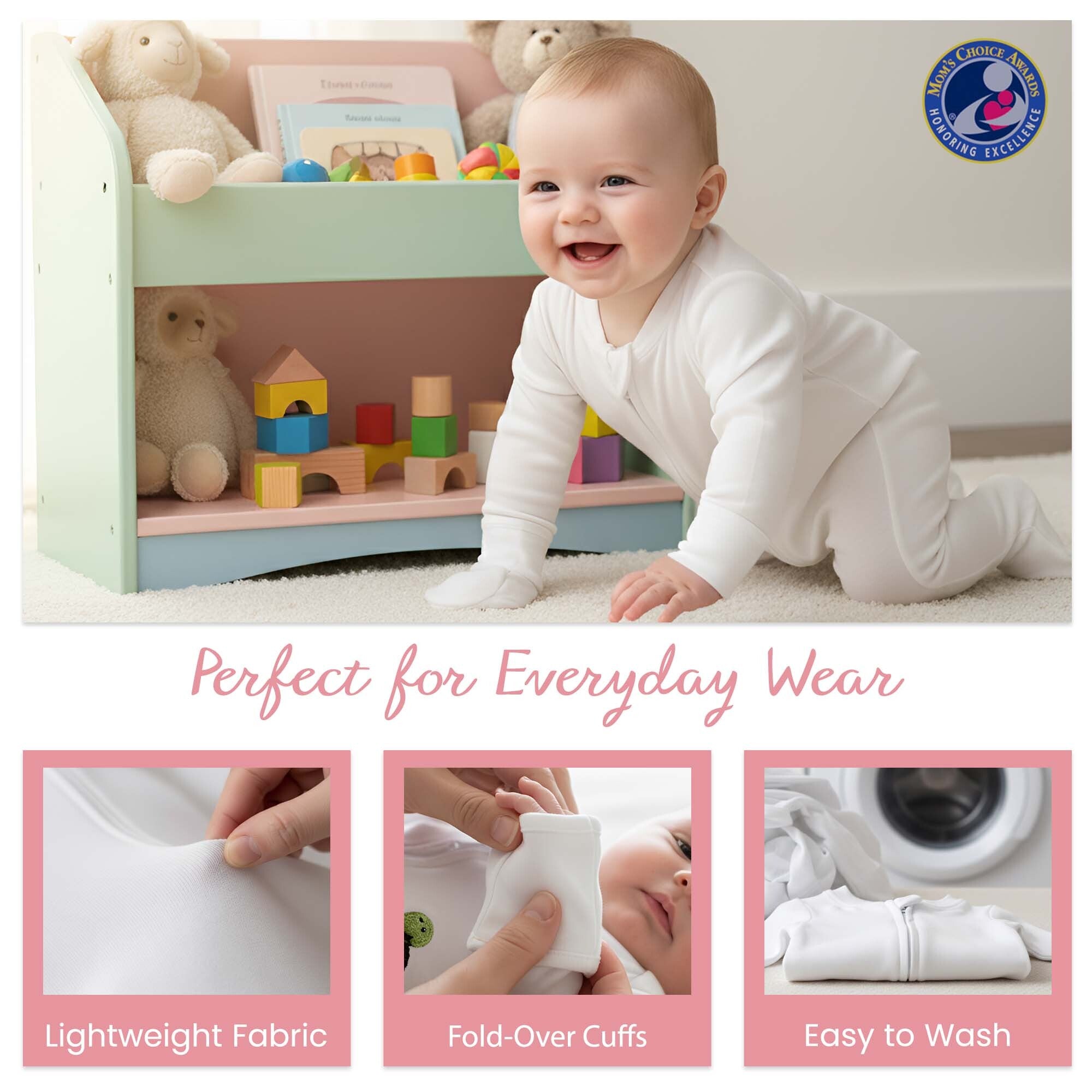 Cotton Baby Romper with Fold-Over Hands & Feet 2-Way Zipper (9–24 Months)