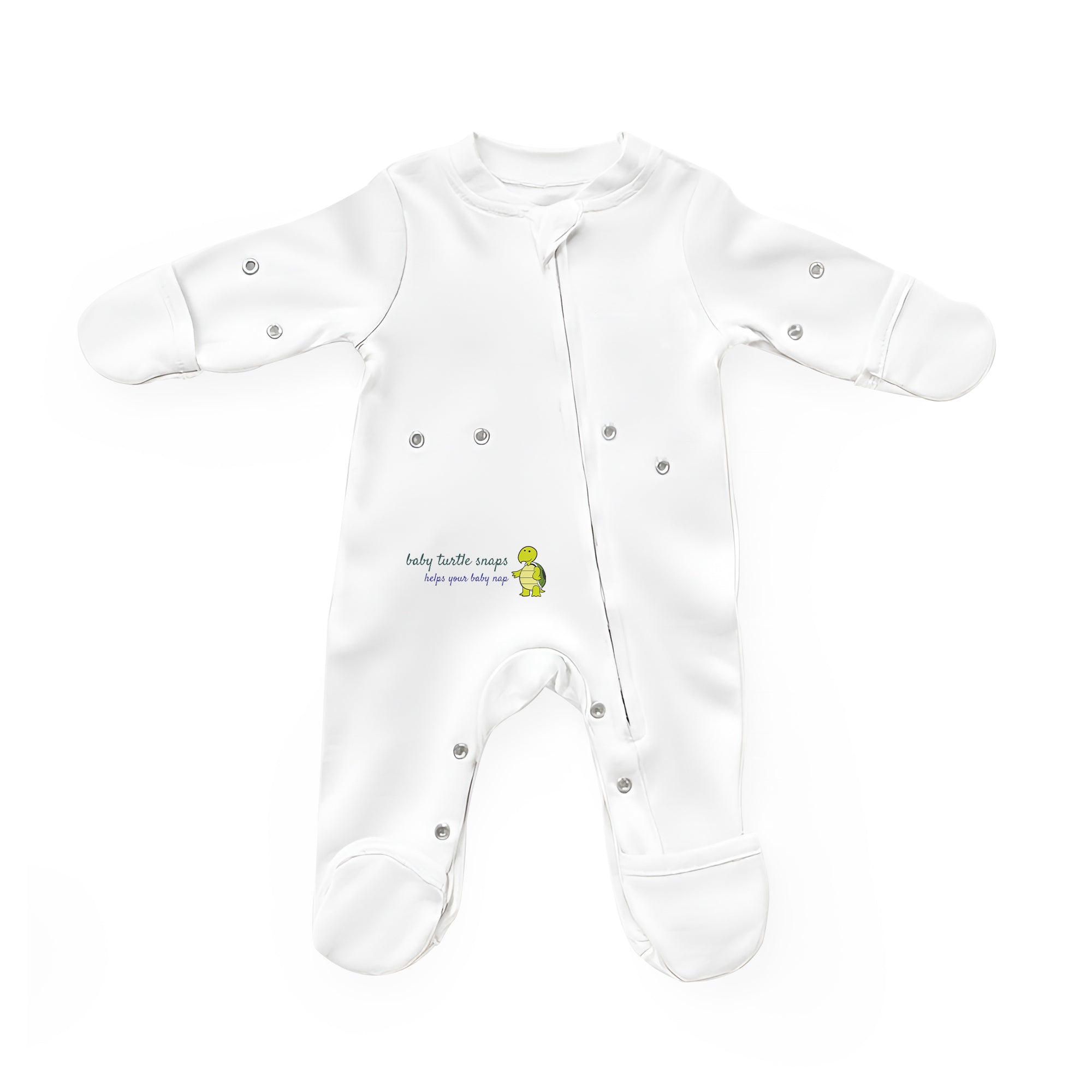 Baby cotton romper showing fold-over cuffs and zipper design.